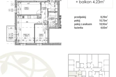 Rzut - Mieszkanie na sprzedaż 3 pokoje o powierzchni 51,21 m² - numer A1.01.08 w Zakątek Flora