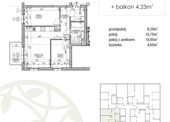 Rzut - Mieszkanie na sprzedaż 3 pokoje o powierzchni 51,21 m² - numer A1.01.08 w Zakątek Flora