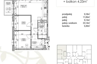 Rzut - Mieszkanie na sprzedaż 3 pokoje o powierzchni 57,81 m² - numer A1.01.09 w Zakątek Flora