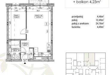 Rzut - Mieszkanie na sprzedaż 2 pokoje o powierzchni 46,2 m² - numer A1.01.11 w Zakątek Flora