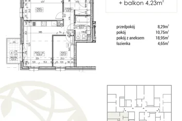 Rzut - Mieszkanie na sprzedaż 3 pokoje o powierzchni 51,21 m² - numer A1.02.15 w Zakątek Flora