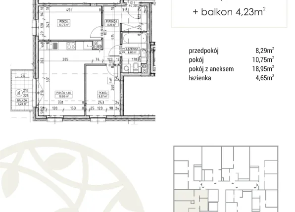 Rzut - Mieszkanie na sprzedaż 3 pokoje o powierzchni 51,21 m² - numer A1.02.15 w Zakątek Flora
