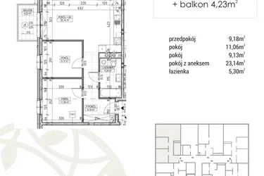 Rzut - Mieszkanie na sprzedaż 3 pokoje o powierzchni 57,81 m² - numer A1.02.16 w Zakątek Flora
