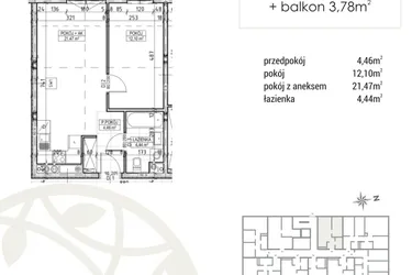 Rzut - Mieszkanie na sprzedaż 2 pokoje o powierzchni 42,47 m² - numer A2.01.10 w Zakątek Flora
