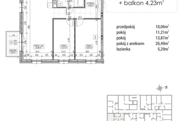 Rzut - Mieszkanie na sprzedaż 3 pokoje o powierzchni 66,92 m² - numer A2.02.25 w Zakątek Flora