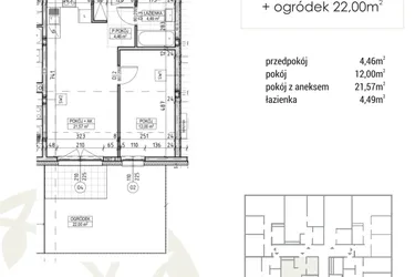 Rzut - Mieszkanie na sprzedaż 2 pokoje o powierzchni 42,52 m² - numer A3.00.01 w Zakątek Flora