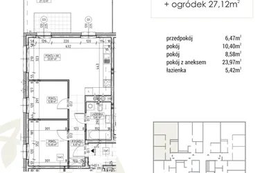 Rzut - Mieszkanie na sprzedaż 3 pokoje o powierzchni 54,84 m² - numer A3.00.03 w Zakątek Flora