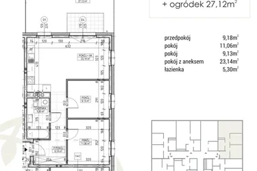 Rzut - Mieszkanie na sprzedaż 3 pokoje o powierzchni 57,81 m² - numer A3.00.06 w Zakątek Flora