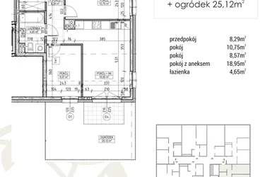 Rzut - Mieszkanie na sprzedaż 3 pokoje o powierzchni 51,21 m² - numer A3.00.07 w Zakątek Flora