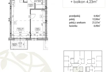 Rzut - Mieszkanie na sprzedaż 2 pokoje o powierzchni 42,52 m² - numer A3.01.08 w Zakątek Flora