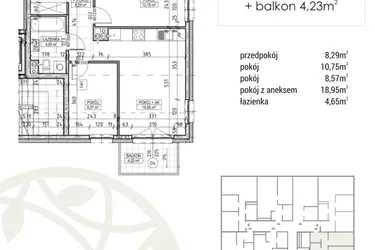 Rzut - Mieszkanie na sprzedaż 3 pokoje o powierzchni 51,21 m² - numer A3.01.14 w Zakątek Flora