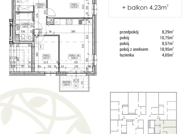 Rzut - Mieszkanie na sprzedaż 3 pokoje o powierzchni 51,21 m² - numer A3.01.14 w Zakątek Flora