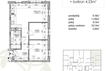 Rzut - Mieszkanie na sprzedaż 3 pokoje o powierzchni 57,81 m² - numer A3.02.20 w Zakątek Flora