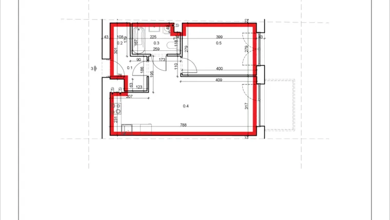 Rzut - Mieszkanie na sprzedaż 2 pokoje o powierzchni 45,57 m² - numer 3 w Łużycka 71