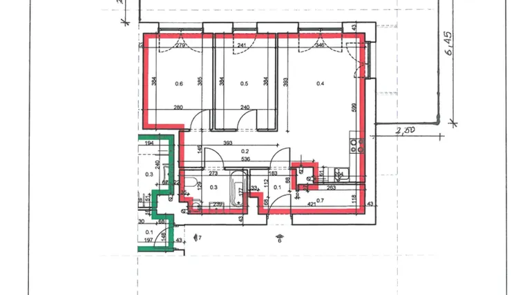 Rzut - Mieszkanie na sprzedaż 3 pokoje o powierzchni 56,51 m² - numer 6 w Łużycka 71