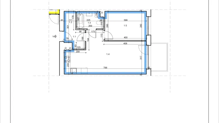 Rzut - Mieszkanie na sprzedaż 2 pokoje o powierzchni 45,73 m² - numer 14 w Łużycka 71