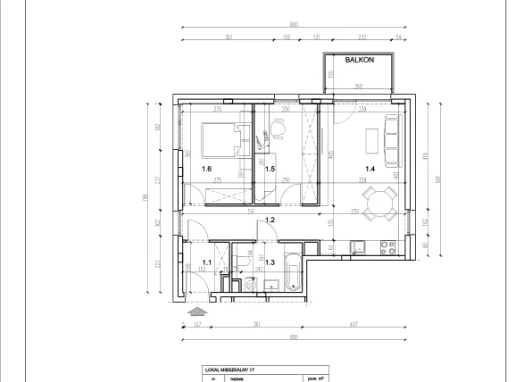 Rzut - Mieszkanie na sprzedaż 3 pokoje o powierzchni 56,66 m² - numer 17 w Łużycka 71