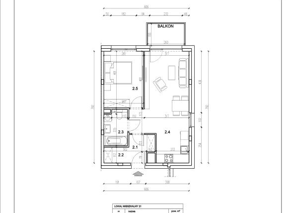 Rzut - Mieszkanie na sprzedaż 2 pokoje o powierzchni 45,53 m² - numer 21 w Łużycka 71