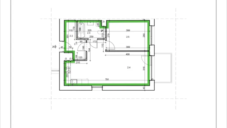 Rzut - Mieszkanie na sprzedaż 2 pokoje o powierzchni 45,53 m² - numer 25 w Łużycka 71