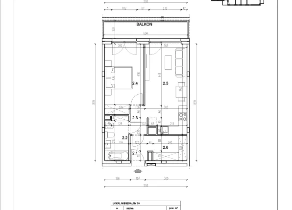 Rzut - Mieszkanie na sprzedaż 2 pokoje o powierzchni 46,97 m² - numer 30 w Łużycka 71