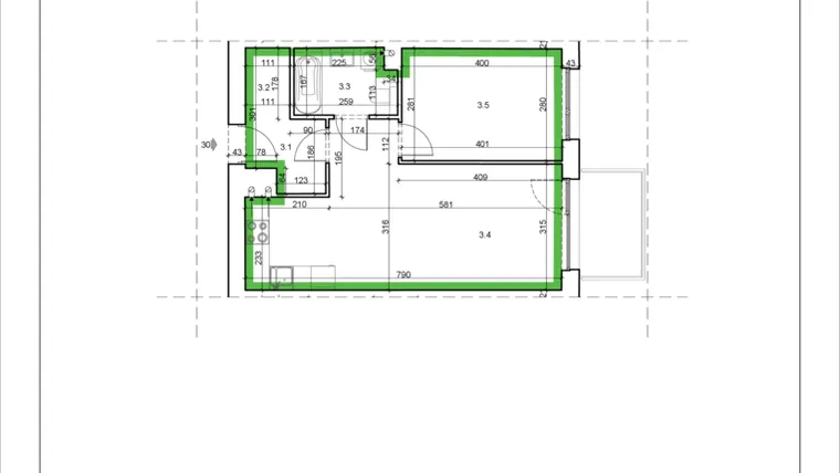 Rzut - Mieszkanie na sprzedaż 2 pokoje o powierzchni 45,79 m² - numer 30 w Łużycka 71