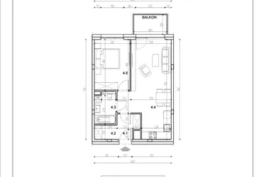 Rzut - Mieszkanie na sprzedaż 2 pokoje o powierzchni 45,64 m² - numer 45 w Łużycka 71