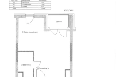 Rzut - Mieszkanie na sprzedaż 1 pokój o powierzchni 32,99 m² - numer 4.2 w Diasfera Łódzka - III etap