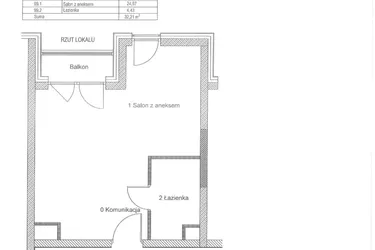 Rzut - Mieszkanie na sprzedaż 1 pokój o powierzchni 32,21 m² - numer 5.4 w Diasfera Łódzka - III etap