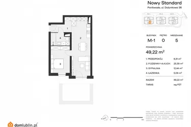 Rzut - Mieszkanie na sprzedaż 2 pokoje o powierzchni 49,22 m² - numer M1.0.05 w Nowy Standard