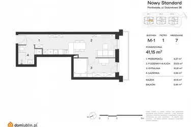 Rzut - Mieszkanie na sprzedaż 2 pokoje o powierzchni 41,15 m² - numer M1.1.07 w Nowy Standard