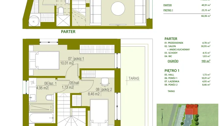 Rzut - Dom na sprzedaż 3 pokoje o powierzchni 66,06 m² - numer A1 w Triton Kampinos II