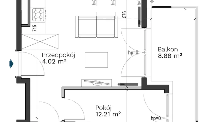 Rzut - Mieszkanie na sprzedaż 2 pokoje o powierzchni 42,94 m² - numer C-13 w Destino