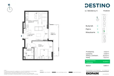 Rzut - Mieszkanie na sprzedaż 2 pokoje o powierzchni 42,94 m² - numer C-13 w Destino