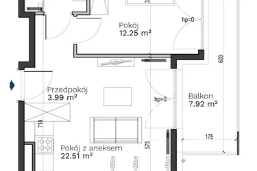 Rzut - Mieszkanie na sprzedaż 2 pokoje o powierzchni 43,05 m² - numer C-18 w Destino