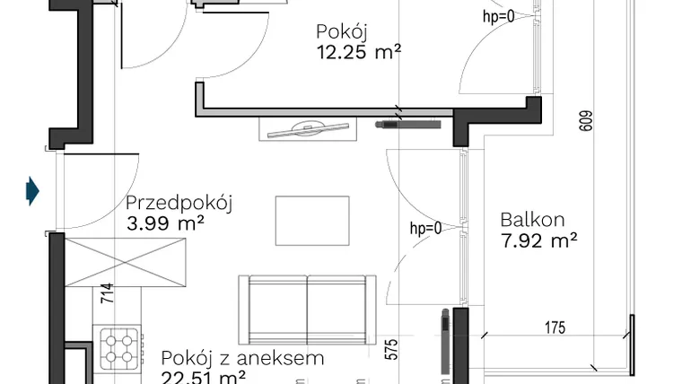 Rzut - Mieszkanie na sprzedaż 2 pokoje o powierzchni 43,05 m² - numer C-18 w Destino