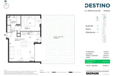 Rzut - Mieszkanie na sprzedaż 2 pokoje o powierzchni 44,31 m² - numer A-4 w Destino
