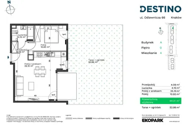 Rzut - Mieszkanie na sprzedaż 2 pokoje o powierzchni 44,31 m² - numer A-4 w Destino