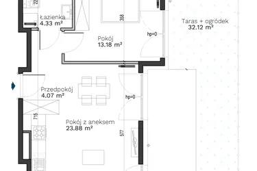 Rzut - Mieszkanie na sprzedaż 2 pokoje o powierzchni 45,46 m² - numer C-6 w Destino