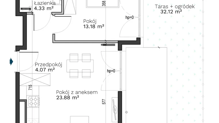 Rzut - Mieszkanie na sprzedaż 2 pokoje o powierzchni 45,46 m² - numer C-6 w Destino