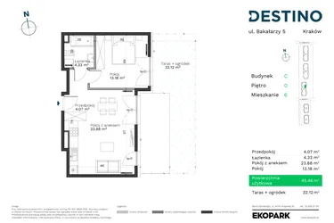 Rzut - Mieszkanie na sprzedaż 2 pokoje o powierzchni 45,46 m² - numer C-6 w Destino