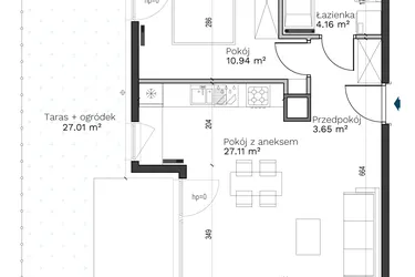 Rzut - Mieszkanie na sprzedaż 2 pokoje o powierzchni 45,86 m² - numer A-1 w Destino