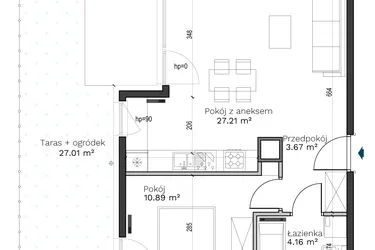 Rzut - Mieszkanie na sprzedaż 2 pokoje o powierzchni 45,93 m² - numer A-9 w Destino