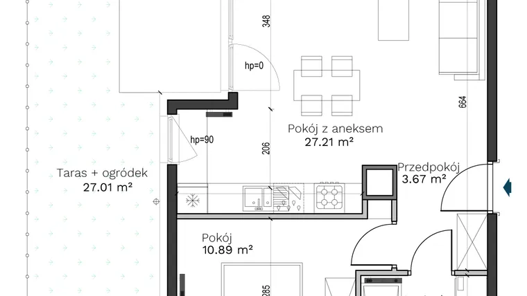 Rzut - Mieszkanie na sprzedaż 2 pokoje o powierzchni 45,93 m² - numer A-9 w Destino