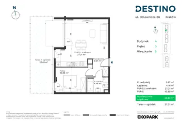 Rzut - Mieszkanie na sprzedaż 2 pokoje o powierzchni 45,93 m² - numer A-9 w Destino