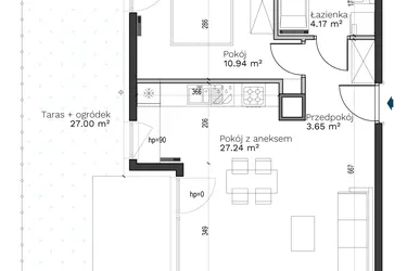 Rzut - Mieszkanie na sprzedaż 2 pokoje o powierzchni 46 m² - numer B-1 w Destino
