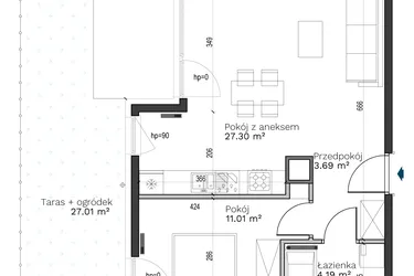 Rzut - Mieszkanie na sprzedaż 2 pokoje o powierzchni 46,19 m² - numer B-9 w Destino