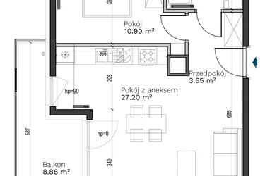 Rzut - Mieszkanie na sprzedaż 2 pokoje o powierzchni 45,91 m² - numer B-10 w Destino