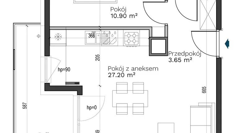 Rzut - Mieszkanie na sprzedaż 2 pokoje o powierzchni 45,91 m² - numer B-10 w Destino