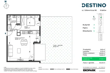 Rzut - Mieszkanie na sprzedaż 2 pokoje o powierzchni 47,66 m² - numer A-5 w Destino