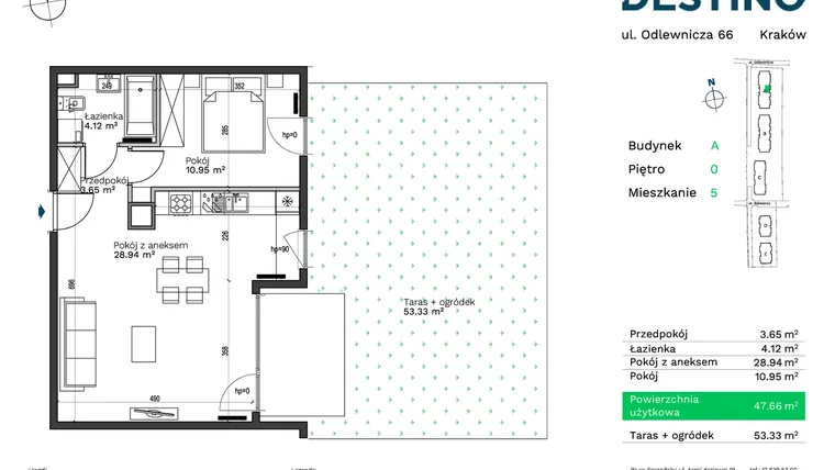 Rzut - Mieszkanie na sprzedaż 2 pokoje o powierzchni 47,66 m² - numer A-5 w Destino